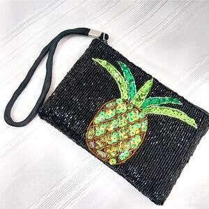 FAB BEADED & SEQUINNED PINEAPPLE MINI WRISTLET, WALLET, GREEN, YELLOW, BLACK!
